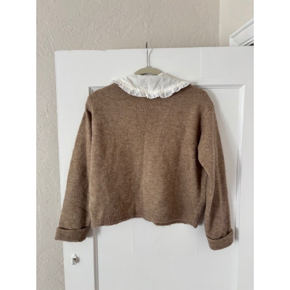ASOS DESIGN Womens Brown Knit Cardigan Ruffle Collar‎ Sweater Oversized XS - Picture 2 of 15